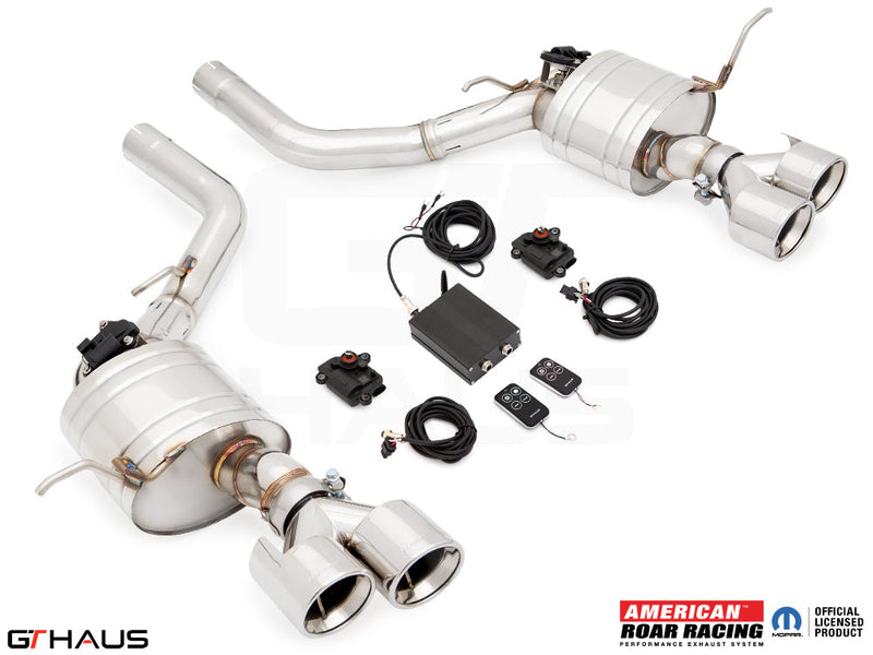 Premium performance exhaust system for 2017+ Jeep Grand Cherokee SRT TrackHawk with electronic valve control.