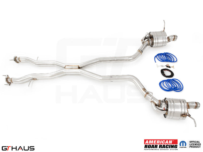 Premium performance exhaust system for Jeep Grand Cherokee SRT (707 TrackHawk) 2017+, featuring stainless steel construction.