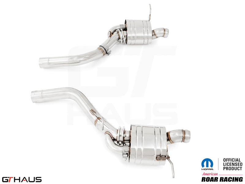 Premium performance exhaust system for 2017+ Jeep Grand Cherokee SRT TrackHawk, featuring stainless steel construction.