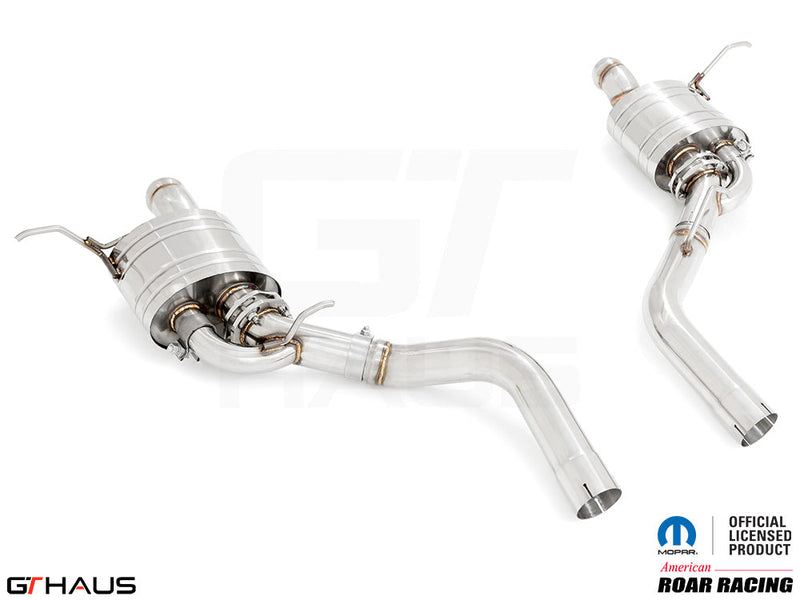 Premium performance exhaust system for 2017+ Jeep Grand Cherokee SRT TrackHawk, featuring stainless steel construction.