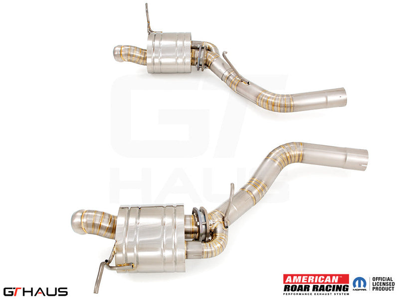 Premium performance exhaust system for 2017+ Jeep Grand Cherokee SRT TrackHawk, featuring stainless steel construction.