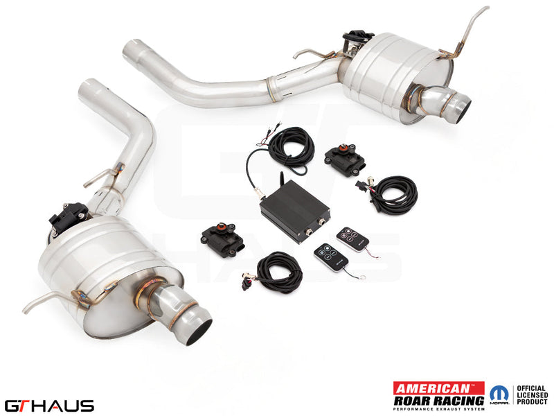 Premium exhaust system for 2012+ Jeep Grand Cherokee R/T with 5.7 HEMI V8, featuring electronic valve control and durable construction.