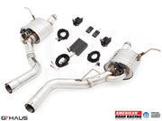 Premium performance exhaust system for Jeep Grand Cherokee R/T with 5.7 HEMI V8, featuring electronic valve control and stainless steel construction.