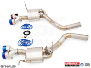 High-performance exhaust system for 2012+ Jeep Grand Cherokee SRT8 with 6.4 HEMI V8, featuring stainless steel construction.