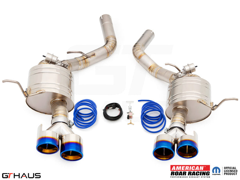 Premium exhaust system for Jeep Grand Cherokee SRT8 featuring dual tips and electronic valve control for enhanced performance.