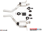 Premium exhaust system for 2017+ Jeep Grand Cherokee SRT TrackHawk, featuring electronic valve control and stainless steel construction.