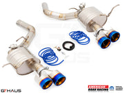Premium performance exhaust system for 2017+ Jeep Grand Cherokee SRT TrackHawk, featuring dual tips and electronic valve control.