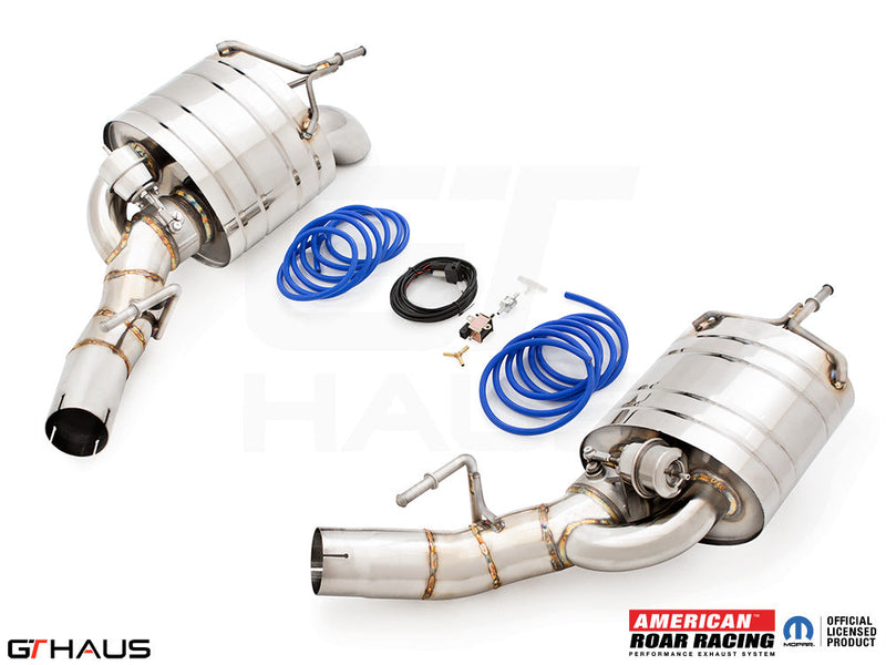 Premium performance exhaust system for 2020+ Jeep Grand Wagoneer 6.4 V8, featuring stainless steel construction and electronic valve control.