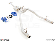 Premium performance exhaust system for 2019+ RAM 1500 with 5.7 HEMI V8, featuring stainless steel construction and accessories.
