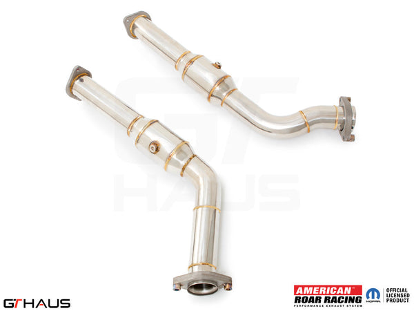 High-performance down pipes for 2021-2024 RAM TRX with 6.2L SC HEMI V8, featuring 400 CEL sport cats for enhanced exhaust flow.