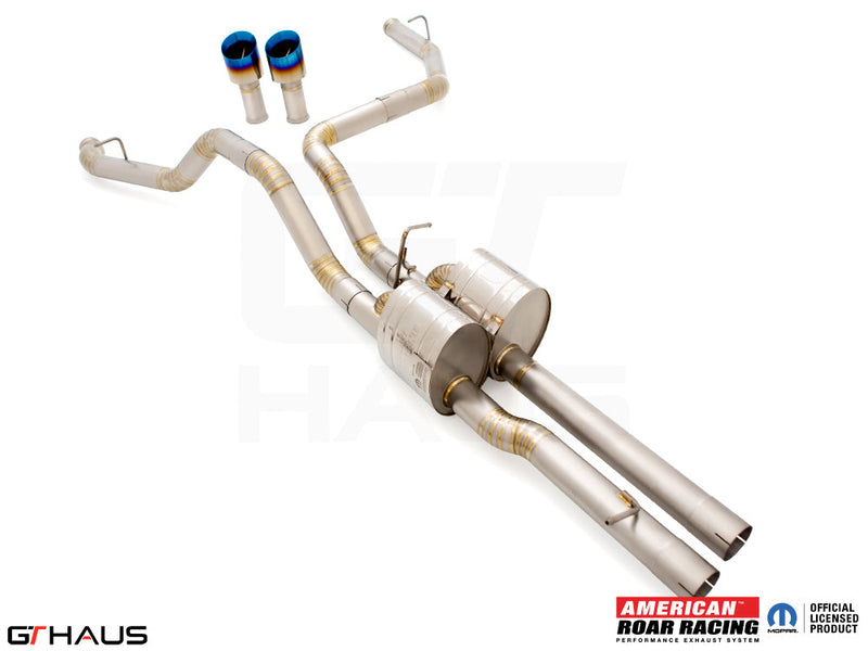 Premium exhaust system for RAM TRX 6.2L SC HEMI V8, featuring stainless steel construction and dual tips.