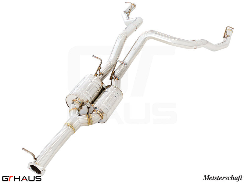 Premium stainless steel exhaust system for RAM 1500 5.7 HEMI V8, featuring dual pipes and high-performance design.
