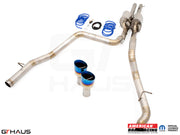 Premium performance exhaust system for RAM TRX 6.2L SC HEMI V8, featuring stainless steel construction and blue tips.