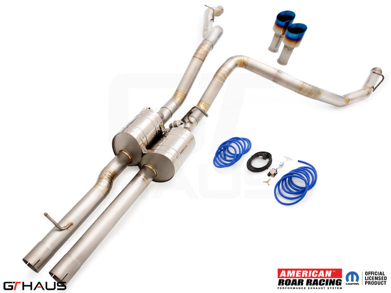 Premium exhaust system for RAM TRX 6.2L SC HEMI V8 (2021-2024) featuring stainless steel construction and performance enhancements.