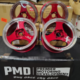 Advan ONI2 15X8 / ET30 / 4x100 - Machining & Racing Candy Red Set (Clearance)