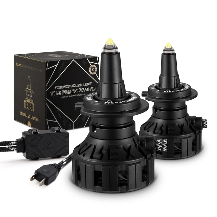 AlphaRex Black Ammo Panoramic LED Light Bulbs - H7