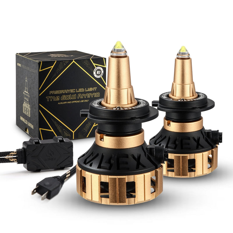 AlphaRex Gold Ammo Panoramic LED Light Bulbs - H7