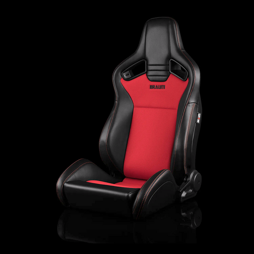 BRAUM Elite V2 Series Sport Reclining Seats - Black Leatherette | Red Fabric