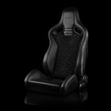 BRAUM Elite V2 Series Sport Reclining Seats - Black Leatherette | Honeycomb Suede | Grey Stitching