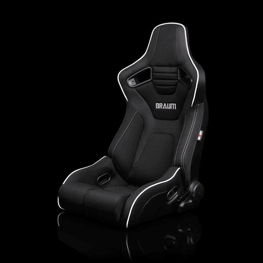 BRAUM Elite-R Series Sport Reclining Seats - Black Cloth | White Trim