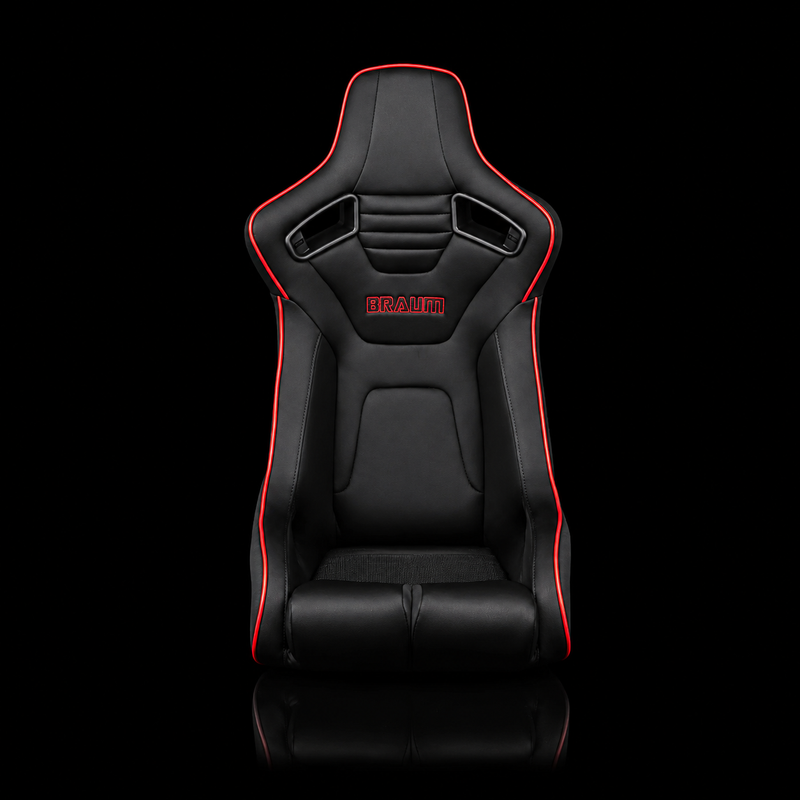 BRAUM Elite-R Fixed Back Bucket Seat - Black Cloth | Red Trim - view 2
