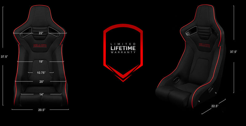 BRAUM Elite-R Fixed Back Bucket Seat - dimensions and reference diagram