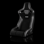 BRAUM Elite-R Fixed Back Bucket Seat - Black Leatherette | Black Alcantara | White Stitching