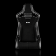 BRAUM Elite-R Fixed Back Bucket Seat - Black Leatherette | Black Alcantara | White Stitching - view 3