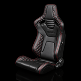 BRAUM Elite-X Series Sport Reclining Seats - Black Leatherette | Diamond Edition | Red Stitching