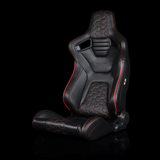BRAUM Elite-X Series Sport Reclining Seats - Black Leatherette | Honeycomb | Red Trim