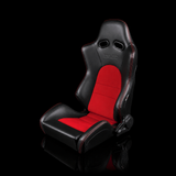 BRAUM Advan Series Sport Reclining Seats - Black Leatherette | Red Cloth
