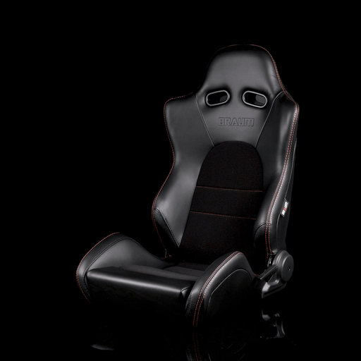 BRAUM Advan Series Sport Reclining Seats - Black Leatherette | Red Stitching