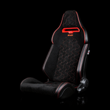BRAUM Viper-X Series Sport Reclining Seats - Black Alcantara | Honeycomb Red Stitching | Red Grommets