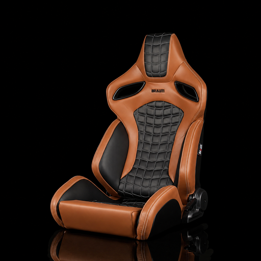 BRAUM Orue-S Series Sport Reclining Seats - Saddle Tan Leatherette | Rhombus Quilted | White Stitching