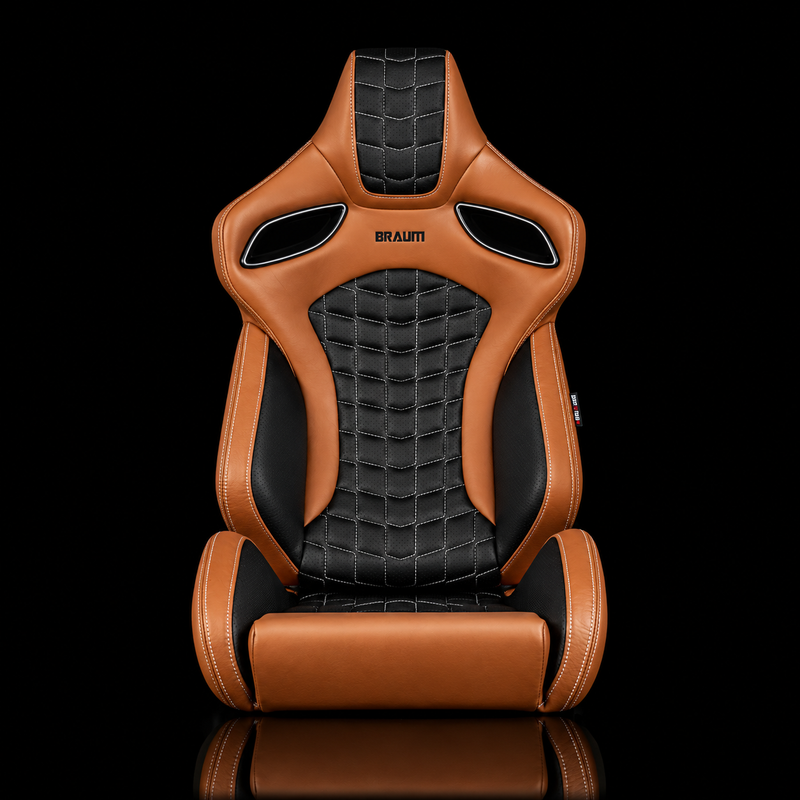 BRAUM Orue-S Series Sport Reclining Seats - Saddle Tan Leatherette | Rhombus Quilted | White Stitching - view 2