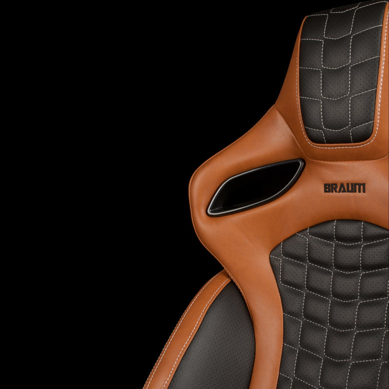 BRAUM Orue-S Series Sport Reclining Seats - Saddle Tan Leatherette | Rhombus Quilted | White Stitching - view 3