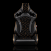 BRAUM Orue-S Series Sport Reclining Seats - Black Leatherette | Honeycomb Alcantara | Orange Stitching - view 2