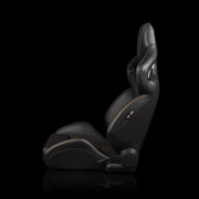 BRAUM Orue-S Series Sport Reclining Seats - Black Leatherette | Honeycomb Alcantara | Orange Stitching - view 3