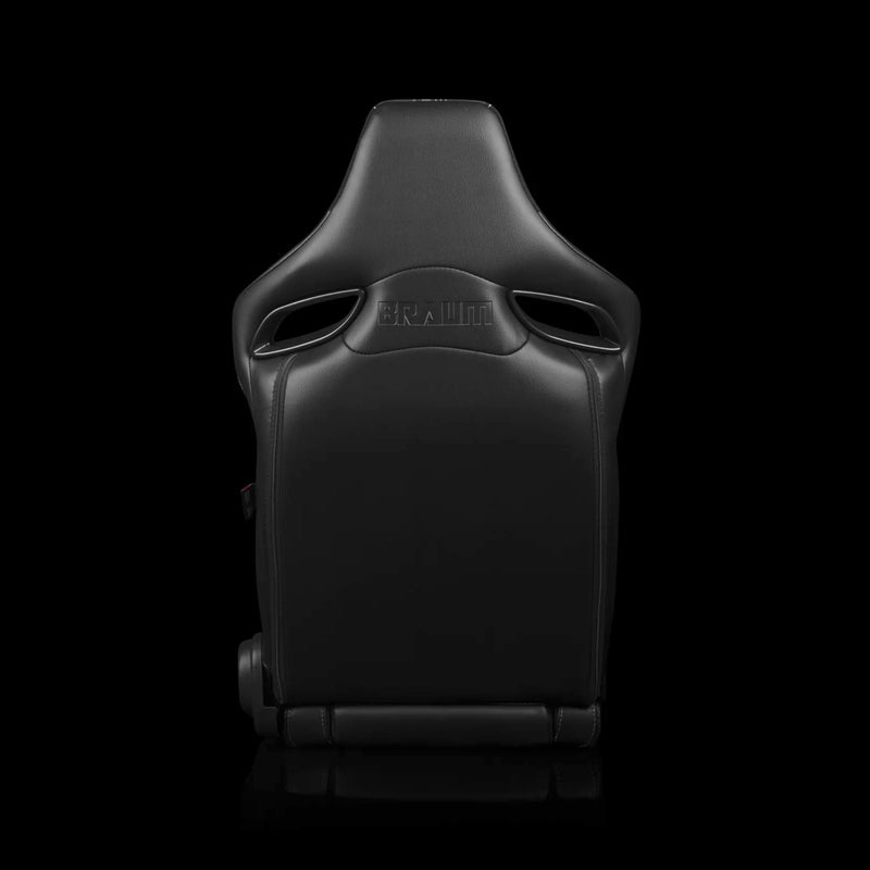 BRAUM Orue-S Series Sport Reclining Seats - Black Leatherette | Honeycomb Alcantara | Red Stitching - view 4