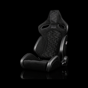 BRAUM Orue-S Series Sport Reclining Seats - Black Leatherette | Honeycomb Alcantara | White Stitching