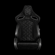 BRAUM Orue-S Series Sport Reclining Seats - Black Leatherette | Honeycomb Alcantara | White Stitching - view 2