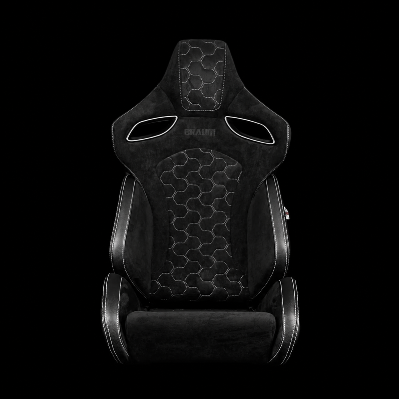BRAUM Orue-S Series Sport Reclining Seats - Black Leatherette | Honeycomb Alcantara | White Stitching - view 2