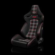 BRAUM Orue-S Series Sport Reclining Seats - Black Leatherette | Red Plaid