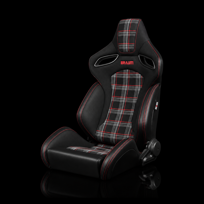 BRAUM Orue-S Series Sport Reclining Seats - Black Leatherette | Red Plaid