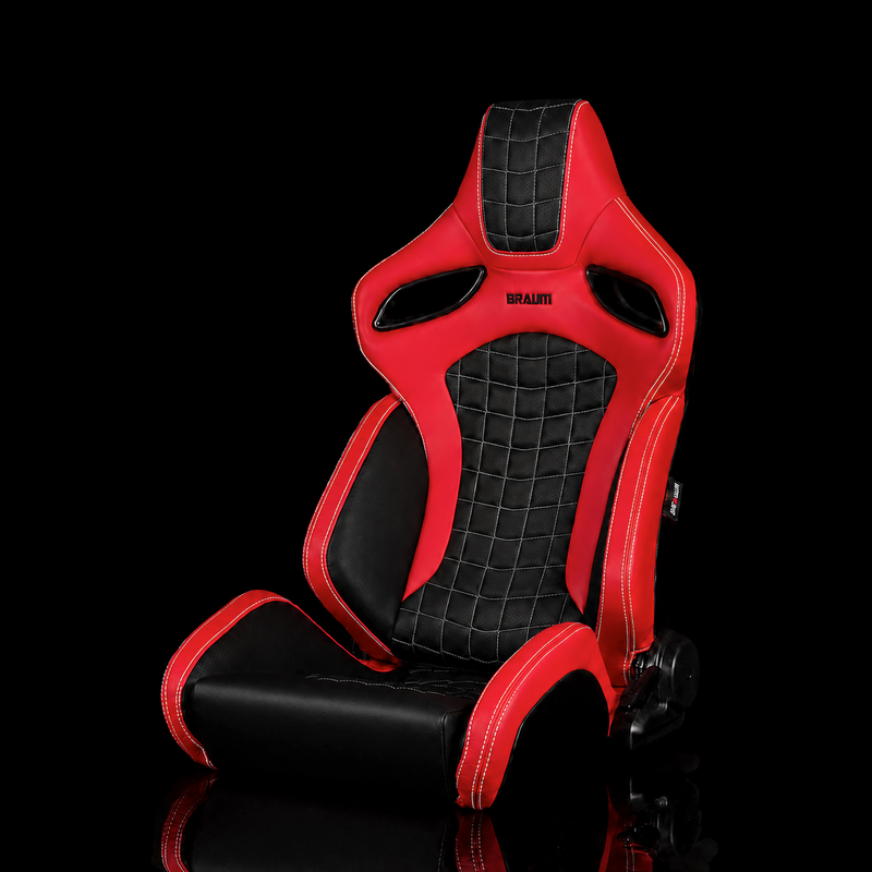 BRAUM Orue-S Series Sport Reclining Seats - Red Leatherette | Rhombus Quilted | White Stitching