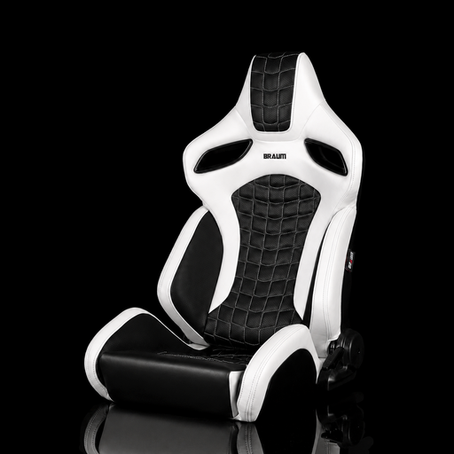 BRAUM Orue-S Series Sport Reclining Seats - White Leatherette | Rhombus Quilted | White Stitching