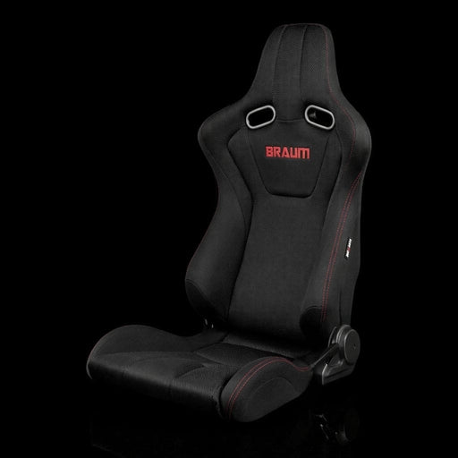 BRAUM Venom Series Sport Reclining Seats - Black Cloth | Red Stitching