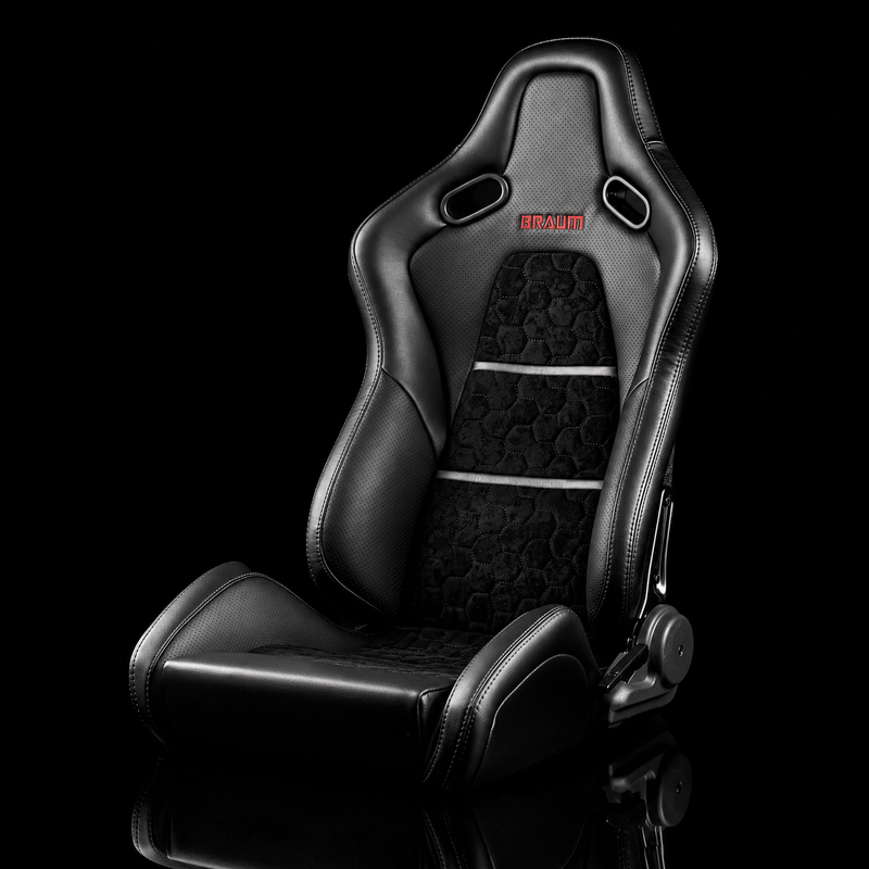 BRAUM Falcon-S Series Reclining FRP Composite Seats - Black Leatherette | Alcantara Inserts | Carbon Fiber Composite Honeycomb