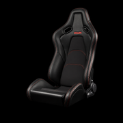 BRAUM Falcon-S Series Reclining FRP Composite Seats - Black Leatherette | Alcantara Inserts | Red Stitching