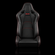 BRAUM Falcon-S Series Reclining FRP Composite Seats - Black Leatherette | Alcantara Inserts | Red Stitching - view 2